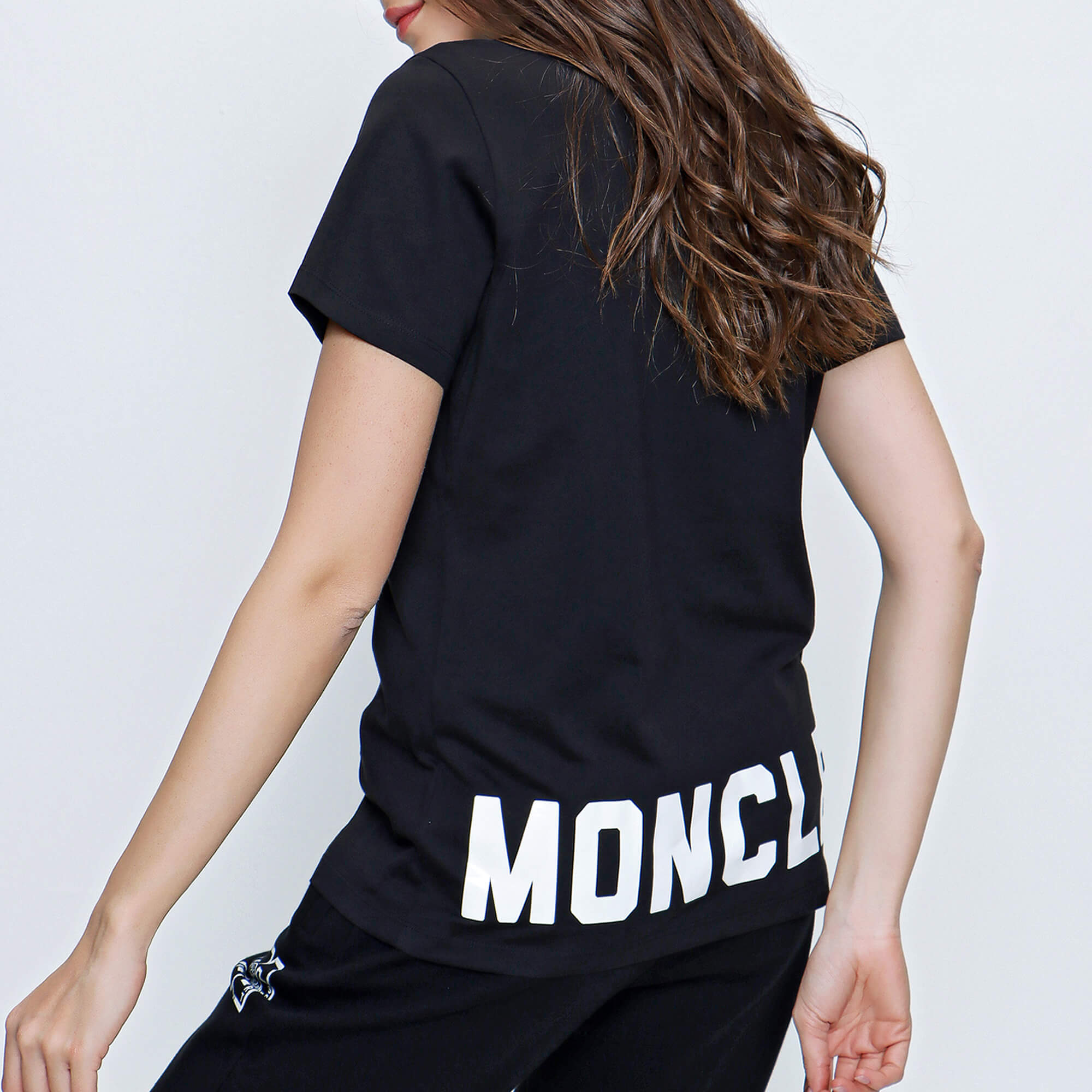 Moncler - Black Cotton Back Logo Girocollo T shirt 